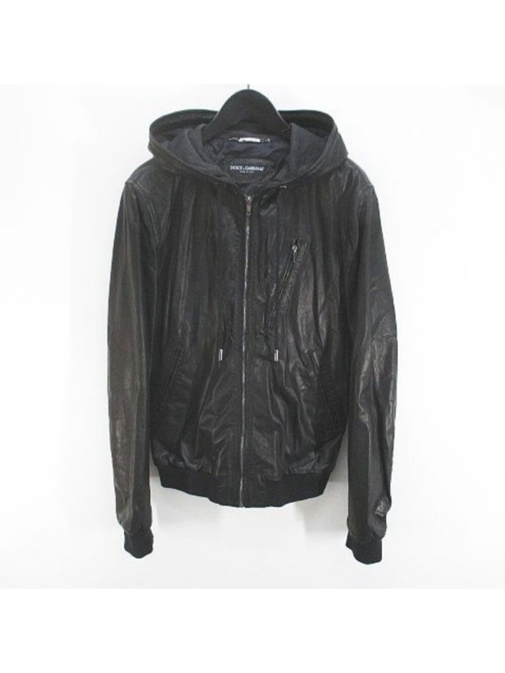 Dolce & Gabbana Leather Jacket Hoodie Sheep Lamb Black Zip Up Lining 48